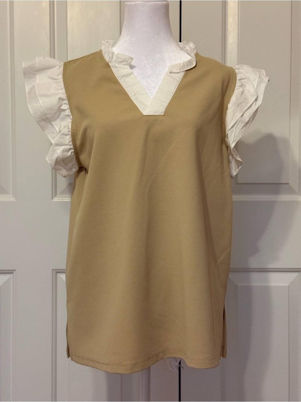 Beige ruffle sleeve top
